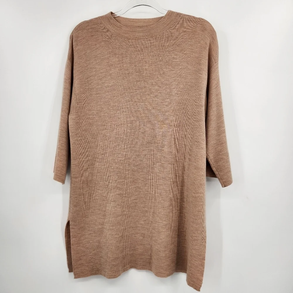 Eileen Fisher Crewneck Lightweight Swester Tunic Top Womens Size XL Tan